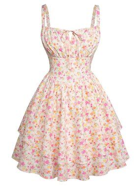 Scarlet Darkness Floral Mini Corset Dress - Women's Sundress with Pockets S
